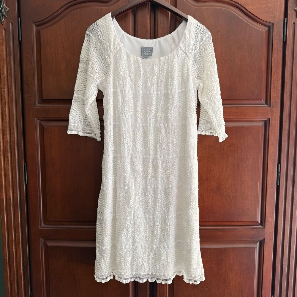 Rabbit Rabbit Rabbit Designs White Lace Shift Dress Size 10